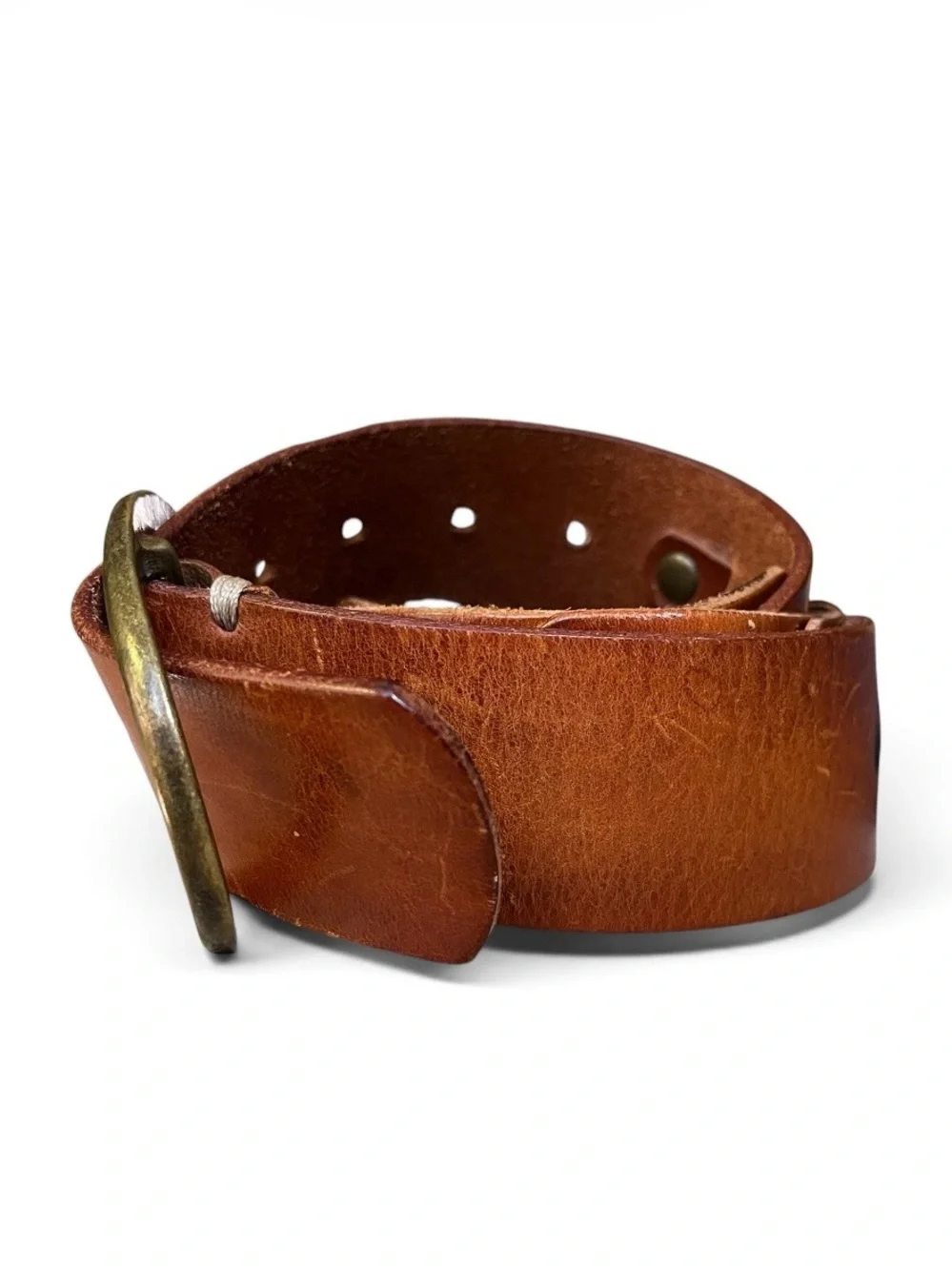 Linea Pelle Brown Woven Leather Belt w/Solid Brass Buckle, sz Large